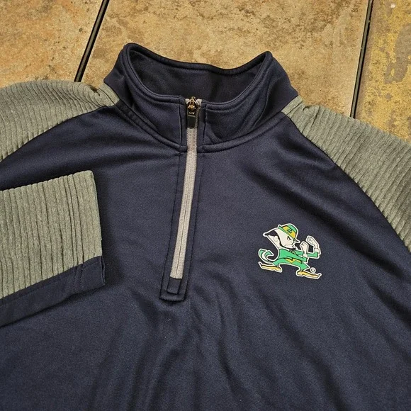 Notre Dame Fighting Irish‎ Quarter Zip Pullover Sweatshirt Mens L Navy Gray - Picture 2 of 8